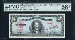 Cuba Banco Nacional de Cuba 1 Peso 1949 Pick 77s1 Specimen PMG Choice About Unc 58 EPQ. Two POCs.

HID09801242017