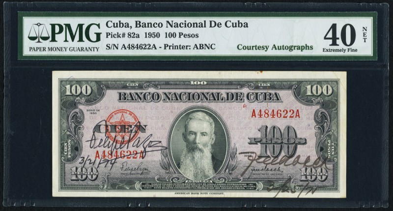 Cuba Banco Nacional de Cuba 100 Pesos 1950 Pick 82a "Courtesy Autographs" PMG Ex...