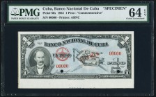 Cuba Banco Nacional de Cuba 1 Peso 1953 Pick 86s Commemorative Specimen PMG Choice Uncirculated 64 EPQ. Two POCs.

HID09801242017