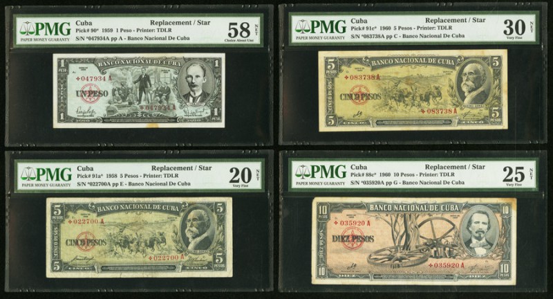 Four Replacements from Banco Nacional de Cuba, PMG Graded. 1 Peso 1959 Pick 90* ...