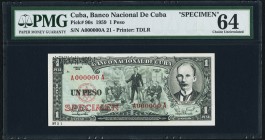 Cuba Banco Nacional de Cuba 1 Peso 1959 Pick 90s Specimen PMG Choice Uncirculated 64. 

HID09801242017