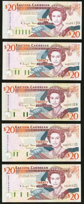 East Caribbean States East Caribbean Central Bank 20 Dollars ND (1993) Pick 28d;...