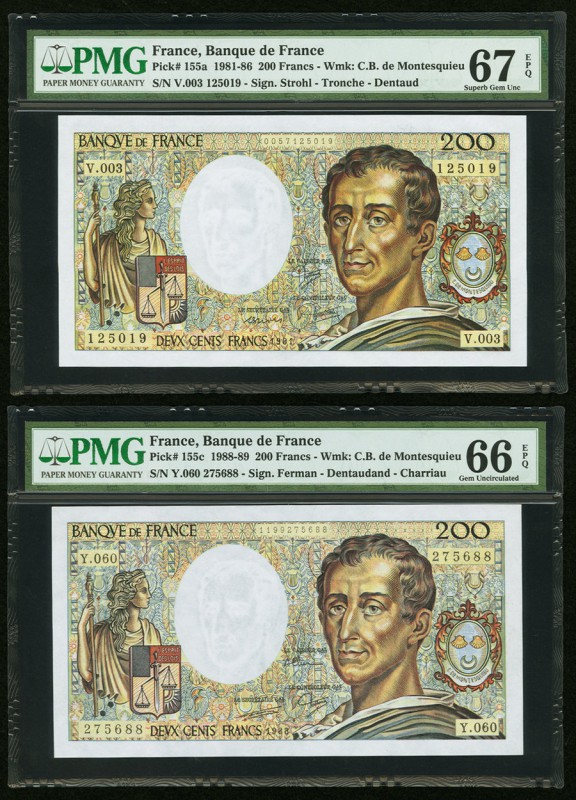 France Banque de France 200 Francs 1981-86; 1988-89 Pick 155a; 155c Two Examples...