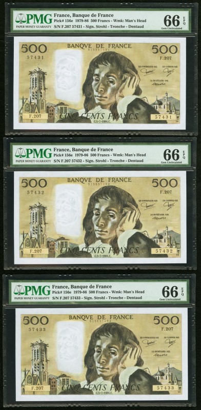 France Banque de France 500 Francs 1979-86 Pick 156e Three Consecutive Examples ...