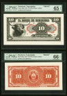 Honduras Banco Central de Honduras 10 Pesos 1913 Pick 25fp; 25bp Proof PMG Gem Uncirculated 65 EPQ; Gem Uncirculated 66 EPQ. 

HID09801242017