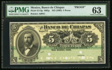 Mexico Banco de Chiapas 5 Pesos ND (1902) Pick S113p Proof PMG Choice Uncirculated 63. Five POCs.

HID09801242017