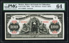 Mexico Banco del Estado de Chihuahua 100 Pesos 1913 Pick S136a PMG Choice Uncirculated 64. 

HID09801242017