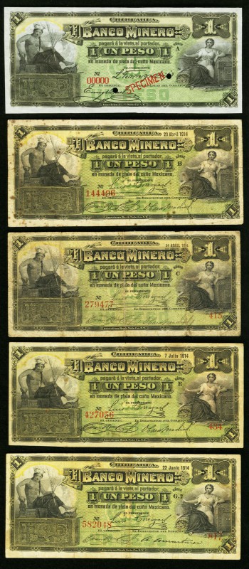 Mexico Banco Minero 1 Peso 1914 Pick S162d; S162s Group of 5 Fine-Choice Uncircu...