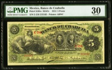 Mexico Banco de Coahuila 5 Pesos 15.2.1914 Pick S195c PMG Very Fine 30. 

HID09801242017