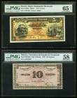 Mexico Banco Peninsular Mexicano 5 Pesos 5.1.1914 Pick S456a PMG Gem Uncirculated 65 EPQ. Mexico Carreteras del Estado de Zacatecas 10 Centavos 6.1922...