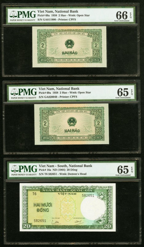 Vietnam National Bank of Viet Nam 2 Hao 1958 Pick 69a Two Examples PMG Gem Uncir...