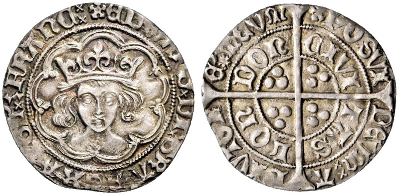 AR Groat (25mm, 3.10 g, 10h). Type XXI. London mint; im: heraldic cinquefoil. St...