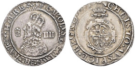 AR Sixpence (23mm, 2.01 g, 10h). Dovey Furnace (Aberystwyth) mint; im: crown. Struck 1648-1649. Crowned bust left; rose to left, IIII (mark of value) ...