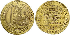 AV Triple Unite (42mm, 27.06 g, 4h). Declaration type. Oxford mint; im: plumelet/–. Dated 1644. (plumes) CAROLVS · D : G MAG : BRI : FRA : ET · HIBER ...