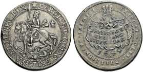 AR Pound (51mm, 120.06 g, 4h). Declaration type. Oxford mint; mm: plume/–. ‘Cartouche’ type. Dies by T. Rawlins. Dated 1644. Charles on horseback left...
