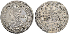 Pattern AR Shilling (34mm, 5.70 g, 9h). Declaration type. Oxford mint; im: plume/–. Dies by T. Rawlins. Dated 1644. CAROLVS · D : G : MAG : BR : BRA :...