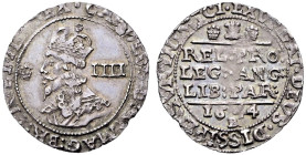 AR Groat (22mm, 1.89 g, 1h). Declaration type. Bristol mint; mm: –. Dated 1644. Crowned bust left; plume to left, IIII (mark of value) to right / REL ...