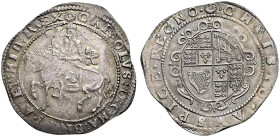 AR Halfcrown (36mm, 14.45 g, 2h). Exeter mint; im: rose. Struck 1643-1644. Charles on horseback left, holding sword and reins / Coat-of-arms. Bull 660...