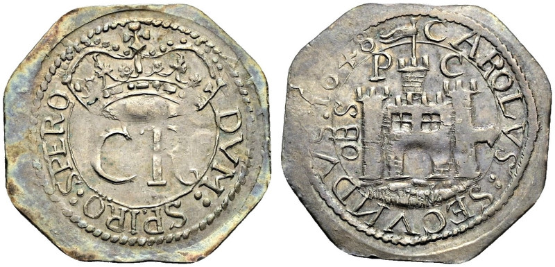 AR Shilling (30mm, 4.40 g, 6h). In the name of Charles II. Type II. Dated 1648. ...