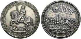 Cast AR Medal (45mm, 54.27 g, 11h). Return to London from Edinburgh. By N. Briot (?). Dated 1633. CAROLVS AVGVSTISS’ · ET INVICTISS’ · MAG’ · BRIT’ · ...