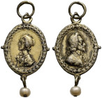 Gilt AR Badge (24mm, 2.25 g, 12h). By an uncertain artist. Bust of Charles right / Bust of Henrietta Maria left. All within wreath border with integra...
