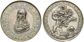 AR Medal (46mm, 33.37 g, 1h). Execution of Charles I. Of uncertain Dutch or German manufacture. Struck 1649. CARL · I · V · G · KÖNIG VON ENGEL : SCHO...