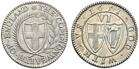 Pattern AR Sixpence (22mm, 3.01 g, 6h). Blondeau’s mint, Drury House, London; mm: sun. Dies by T. Simon. Dated 1651. · (sun) · THE · COMMONWEALTH · OF...