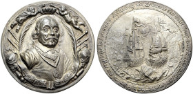 Hollow Cast AR Medal (75mm, 64.26 g, 12h). On his death at the Battle of Schevingen. By Wouter Müller. Dated 10 August 1653. Facing bust of Admiral Tr...