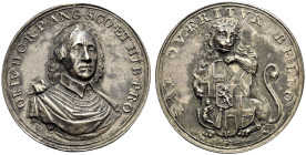 Cast AR Medal (33mm, 17.87 g, 12h). By an uncertain medallist, after T. Simon. Cast circa 1730. OLIV · D · G · R · P · ANG · SCO · ET · HIB · PRO, arm...