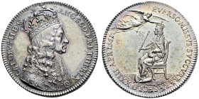 AR Medal (29mm, 8.49 g, 3h). Coronation. By T. Simon. Dated 23 April 1661. CAROLVS • II • D • G ANG • SCO • FR • ET HI • REX, crowned and mantled bust...