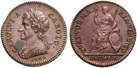 Pattern CU Farthing (24mm, 7.63 g, 12h). Dies by Jan Roettier. Dated 1665. CAROLVS · A · CAROLO ·, laureate and cuirassed bust left with short hair; 1...