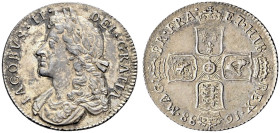 AR Shilling. Dated 1688/7. Bull 772; ESC 1074; SCBC 3410.
Well struck and with much underlying brilliance. Rare.
In NGC encapsulation 2153863-009, g...