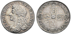 AR Sixpence. Dated 1686. Early shields. Bull 773; ESC 1525; SCBC 3412.
Lightly toned.
In NGC encapsulation 2153880-008, graded MS 62.