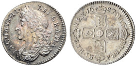 AR Sixpence. Dated 1687. Late shields altered from early shields. Bull 778; ESC 1526C; SCBC 3413.
Iridescent tone. Finest graded.
In NGC encapsulati...