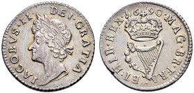 Proof AR Halfpenny (22mm, 4.37 g, 6h). Irish coinage. Dated 1690. Laureate head left / Crowned harp. Edge: milled. Withers 4/4; Timmins TW00Y-1B; D&F ...