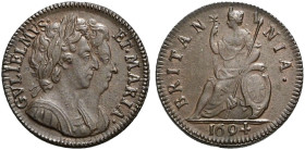CU Farthing. Dated 1694. Peck 616; SCBC 3453.
Well struck. Toned.
In NGC encapsulation 2153856-018, graded MS 62 BN.