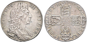 AR Halfcrown. Exeter mint. Dated 1697 E and RY NONO. Large shields and late harp. Bull 1077; ESC 547; SCBC 3490.
High grade for this mint. Toned with...