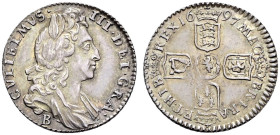 AR Sixpence. Bristol mint. Dated 1697 B. First bust. Late harp, small crowns. Bull 1261; ESC 1555; SCBC 3532.
Toned.
In NGC encapsulation 2153863-03...
