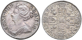 AR Shilling. Dated 1708. Post-Union issue. Third bust. Plumes in angles. Bull 1399; ESC 1148; SCBC 3611.
Toned. In NGC encapsulation 2153880-015, gra...
