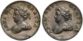 Pattern CU Halfpenny (8.81 g, 9h). Undated. ANNA · DEI · GRATIA ·, draped bust left / ANNA · DEI · GRATIA ·, draped bust left. Edge: plain. Peck 715. ...