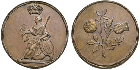 Pattern CU Halfpenny (10.48 g, 12h). Undated. Rose and thistle on a single stem. Peck 722.
In NGC encapsulation 2153810-013, graded PF 64 BN. Very ra...