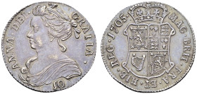 AR 10 Shillings. Scottish coinage. Edinburgh mint. Dated 1705. Burns 1 (fig. 1083); SCBC 5700.
Toned.
In NGC encapsulation 6919616-003, graded AU 55...