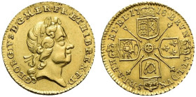 AV Quarter Guinea. Dated 1718. Bull, Gold 550; MCE 277; SCBC 3638.
In NGC encapsulation 2153880-027, graded MS 64.