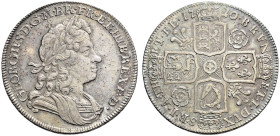 AR Halfcrown. Dated 1720/17 and RY SEXTO. Roses & plumes in angles. Bull 1555; ESC 590; SCBC 3642.
A few light marks under tone.
In NGC encapsulatio...