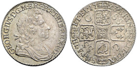 AR Shilling. Dated 1723. First bust. SS C in alternating angles. C over SS in second angle. Bull 1590; ESC 1176A; SCBC 3647.
Mauve toning.
In NGC en...