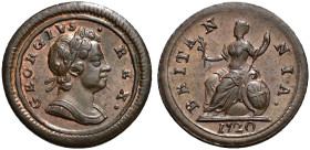 CU Farthing. Dated 1720. Second type. Peck 818; SCBC 3662. Some lustre.
In NGC encapsulation 2153810-031, graded MS 64 BN.