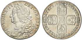 AR Shilling. Dated 1745 LIMA. Old head. Bull 1724; ESC 1205; SCBC 3703 (this coin illustrated).
In NGC encapsulation 2153880-007, graded MS 61.