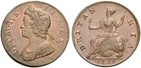 CU Halfpenny. Dated 1731. Young head. Peck 840; SCBC 3717.
Some lustre.
In NGC encapsulation 215879-036, graded MS 63 BN.