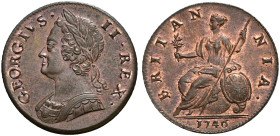 CU Halfpenny. Dated 1746. Old head. Peck 876; SCBC 3719 (this coin illustrated).
Top Pop. Lustrous.
In NGC encapsulation 2153810-030, graded MS 65 B...