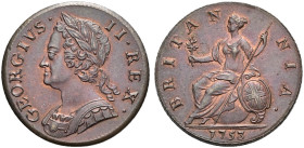 CU Halfpenny. Dated 1753. Peck 883; SCBC 3719.
Some lustre.
In NGC encapsulation 2153879-019, graded MS 62 BN.